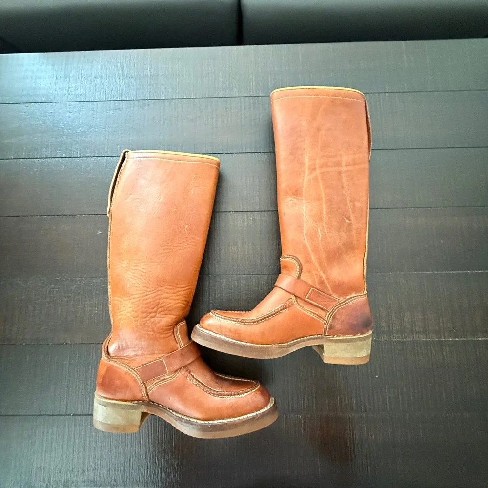 The Snake Proof Boots VTG Leather Engineer Hunting Goodyear Mens 6D Women 8 Tall